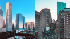 Chicago and Boston Skyline